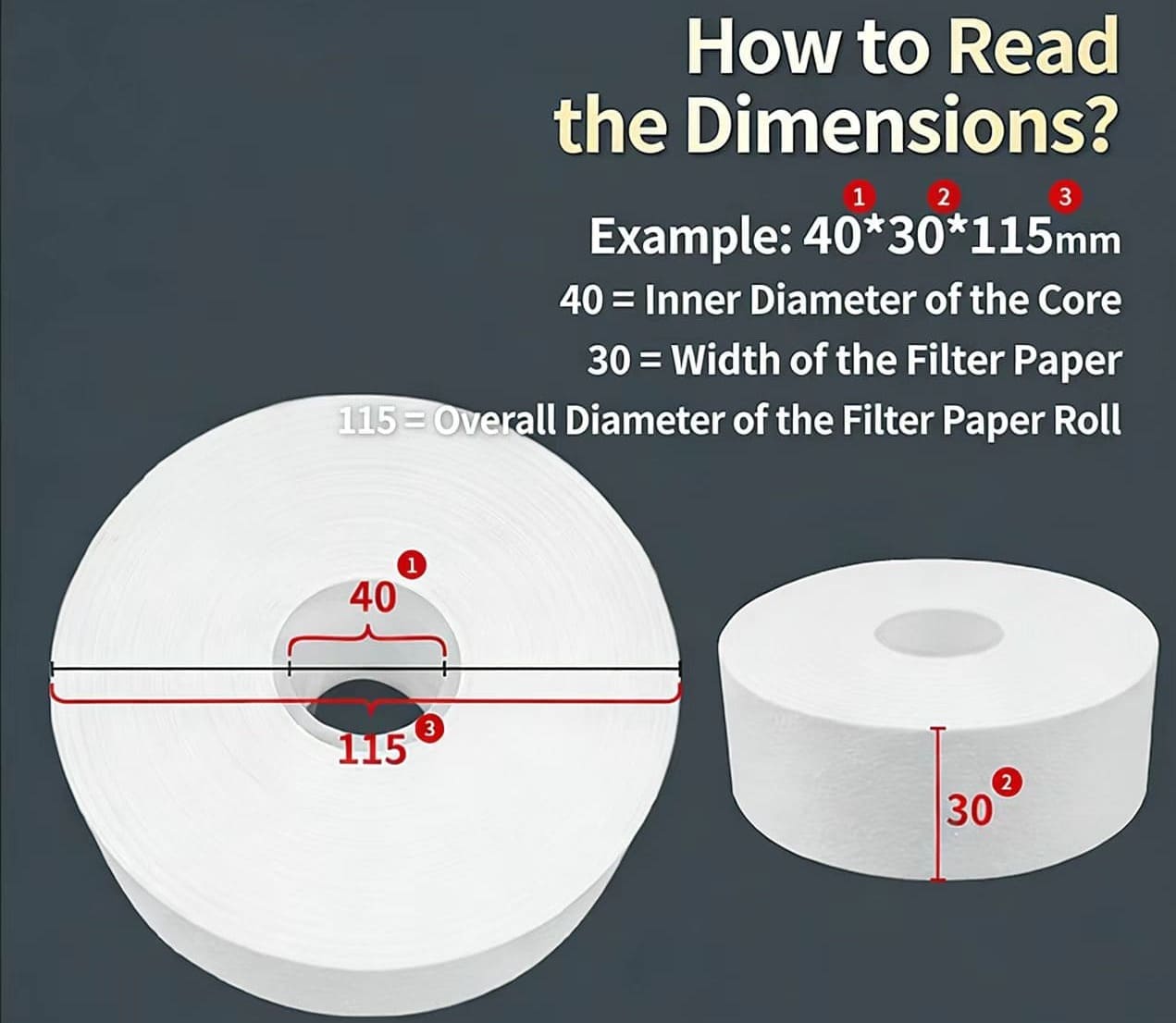 Technical diagram showing BAM 1020 filter tape roll dimensions with measurements