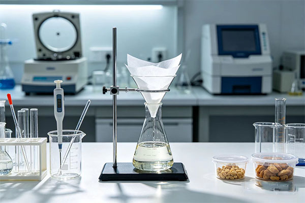 Professional foodstuff analysis using glass microfiber filters demonstrating precision filtration applications in food safety testing and quality control processes